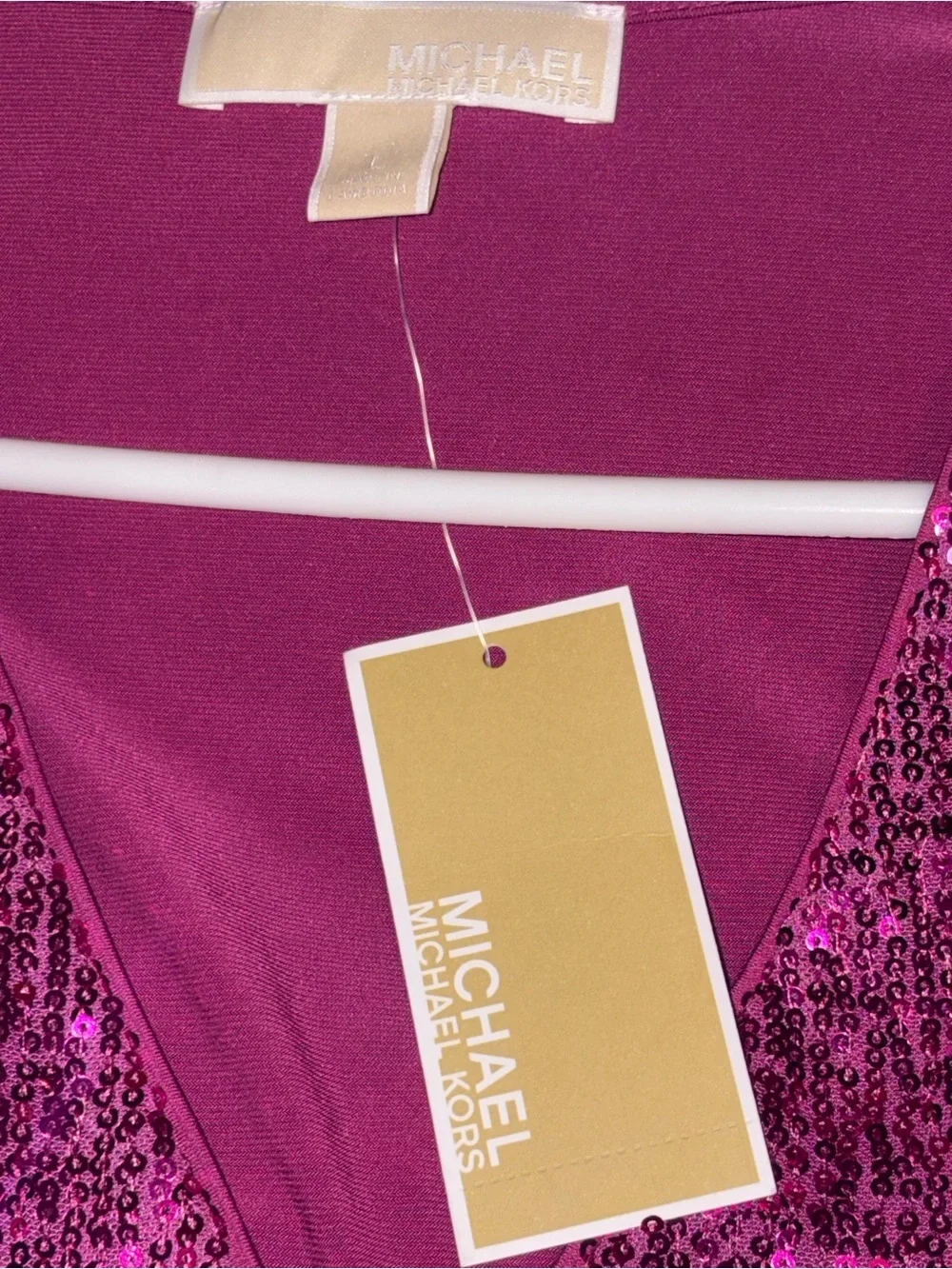 Michael Kors Fuchsia Satin-Look Tank with Gold Logo Plate